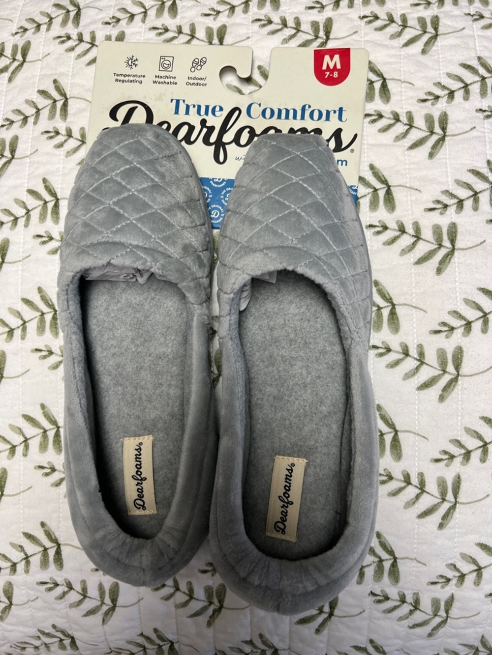 dearfoams Gray Quilted Women's Slip-On Slippers